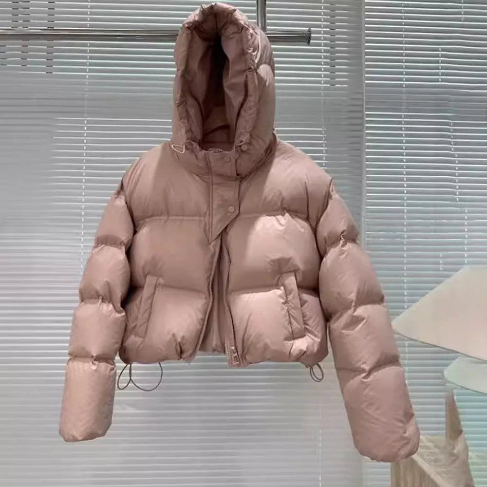 UHYTGF Warm Women's White Duck Down Parka – Hooded Casual Winter Coat