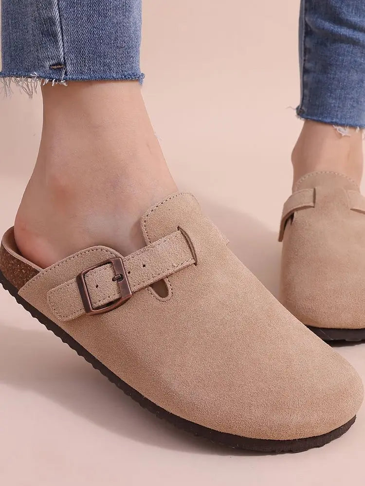 Crestar Women's Suede Clogs Leather Mules Cork Footbed Sandals Potato Shoes with Arch Support Fashion Leather Mules Shoes