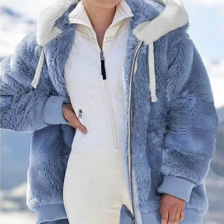Women’s Hooded Cashmere-Style Winter Coat with Zipper