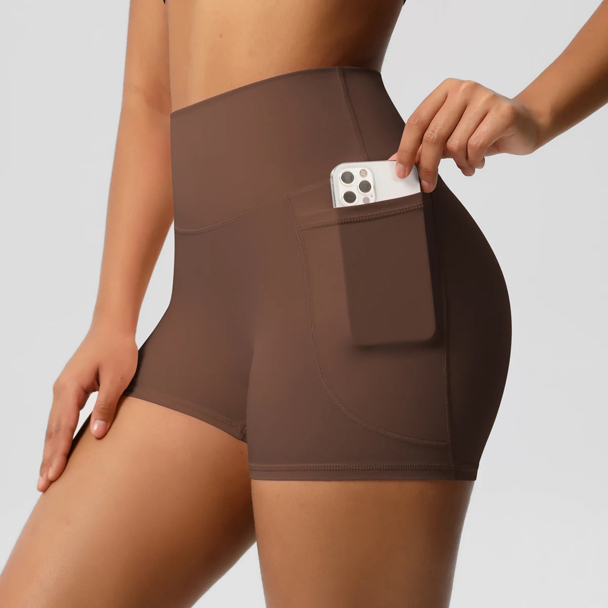 Rooftrellen High-Waist Pocketed Sports Shorts for Women – Quick-Dry Fitness Leggings