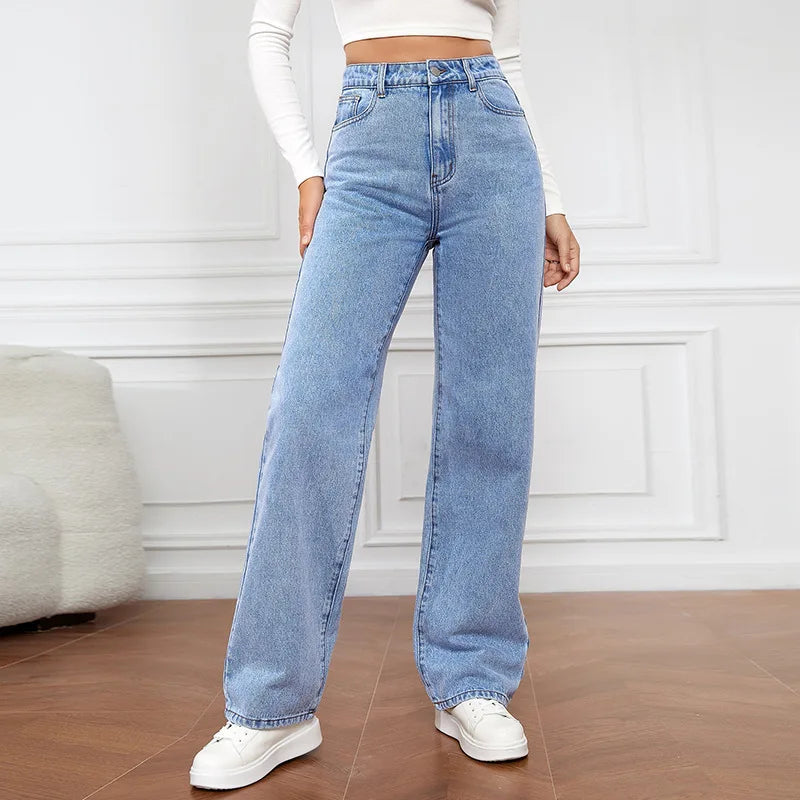 Women’s Mid-Rise Non-Stretch Flare Jeans – Casual Full-Length Denim