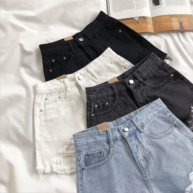 Linglsix High-Waist Ripped Denim Shorts for Women – Y2K Streetwear