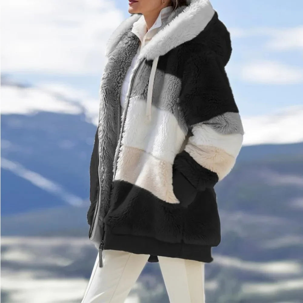 Women’s Hooded Cashmere-Style Winter Coat with Zipper