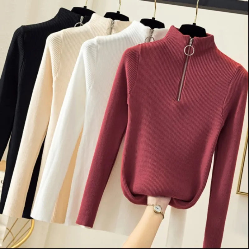 AOSSVIAO Casual Half-High Collar Zipper Sweater