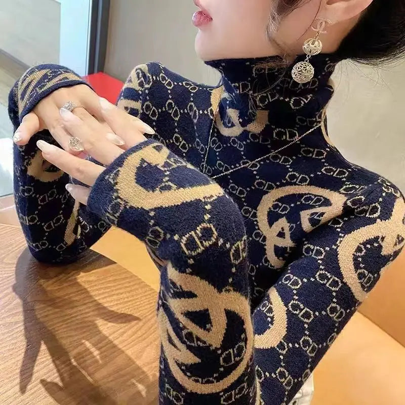 Elegance Knit Slim Turtleneck Top for Women