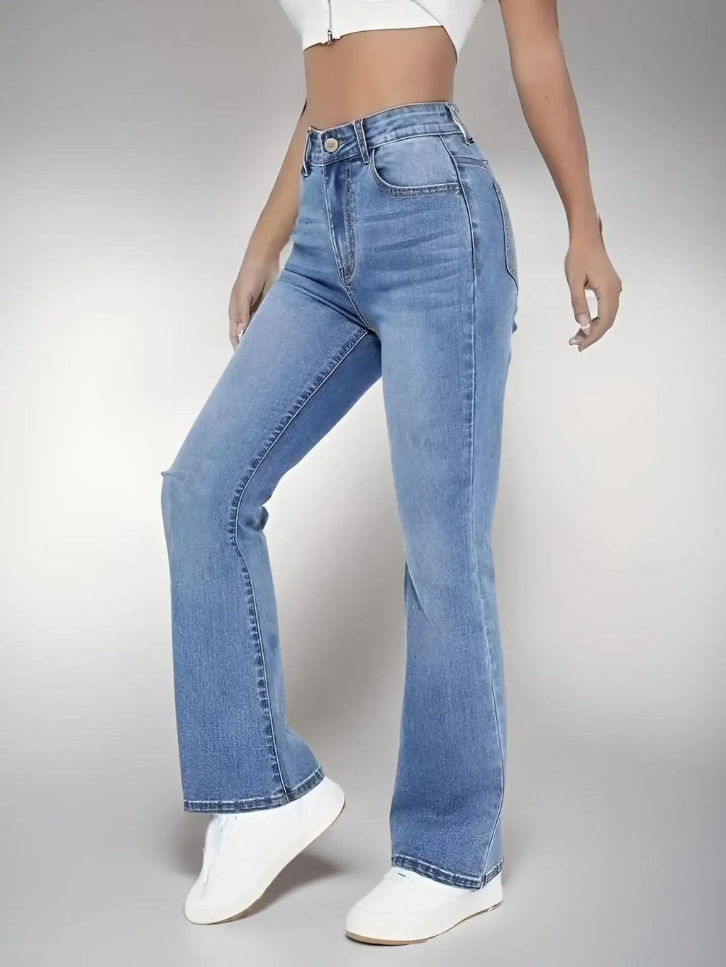 Women’s Mid-Rise Flare Jeans – Casual Cotton Stretch Denim