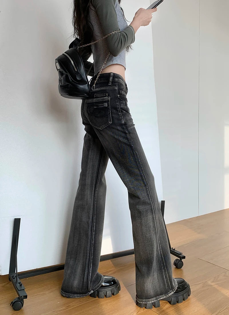 Women’s Wide Leg Cotton Denim Jeans – Mid Rise Casual Full-Length Pants