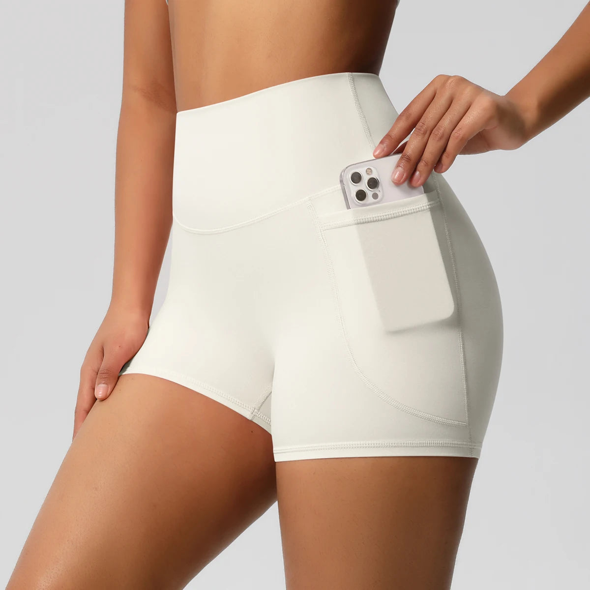Rooftrellen High-Waist Pocketed Sports Shorts for Women – Quick-Dry Fitness Leggings