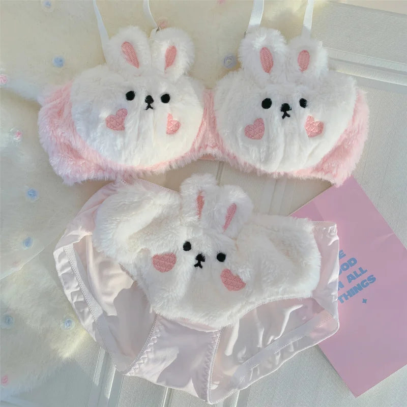Japanese Lolita plush rabbit cute bra underwear warm woman