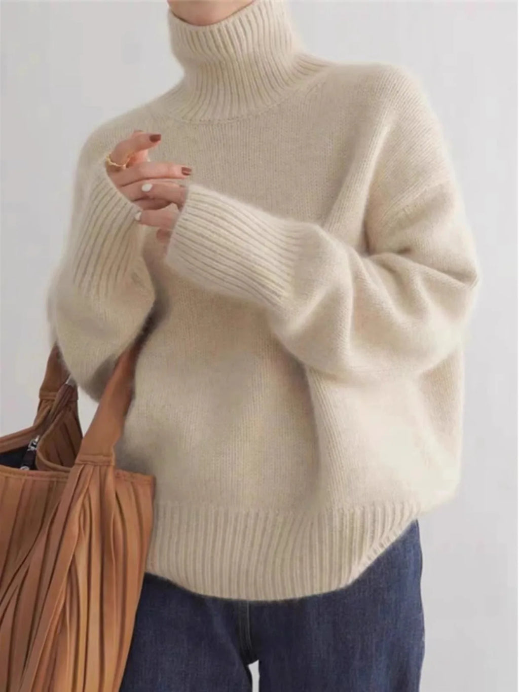 2026Autumn and Winter New Thick Cashmere Sweater Women High Neck Pullover Sweater Warm Loose Knitted Base Sweater Jacket Tops