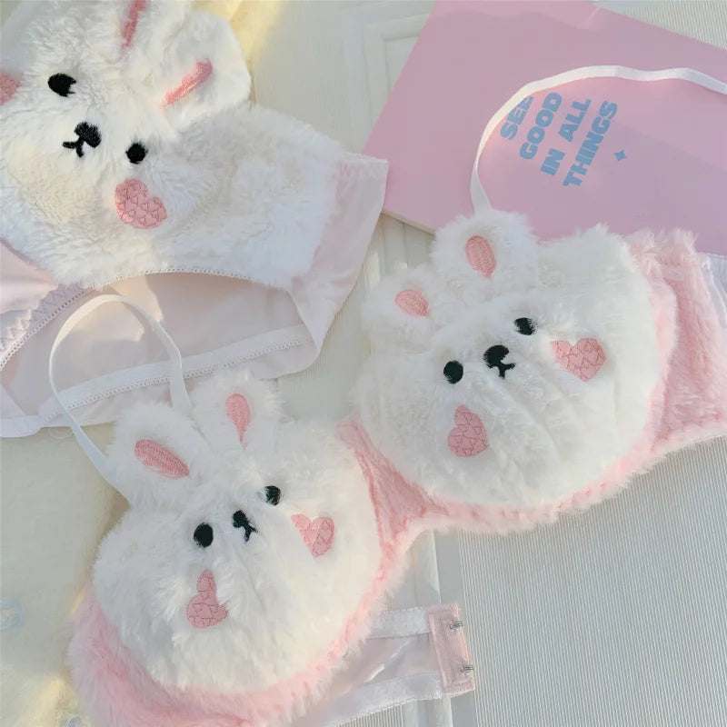 Japanese Lolita plush rabbit cute bra underwear warm woman