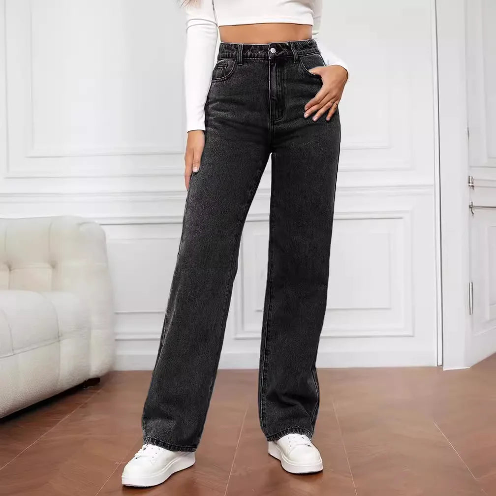 Women’s Mid-Rise Non-Stretch Flare Jeans – Casual Full-Length Denim