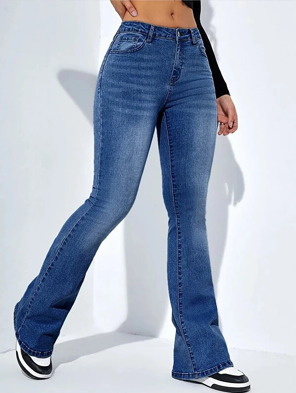 Women’s Mid-Waist Bootcut Jeans – Stretch Comfortable Flared Denim Pants