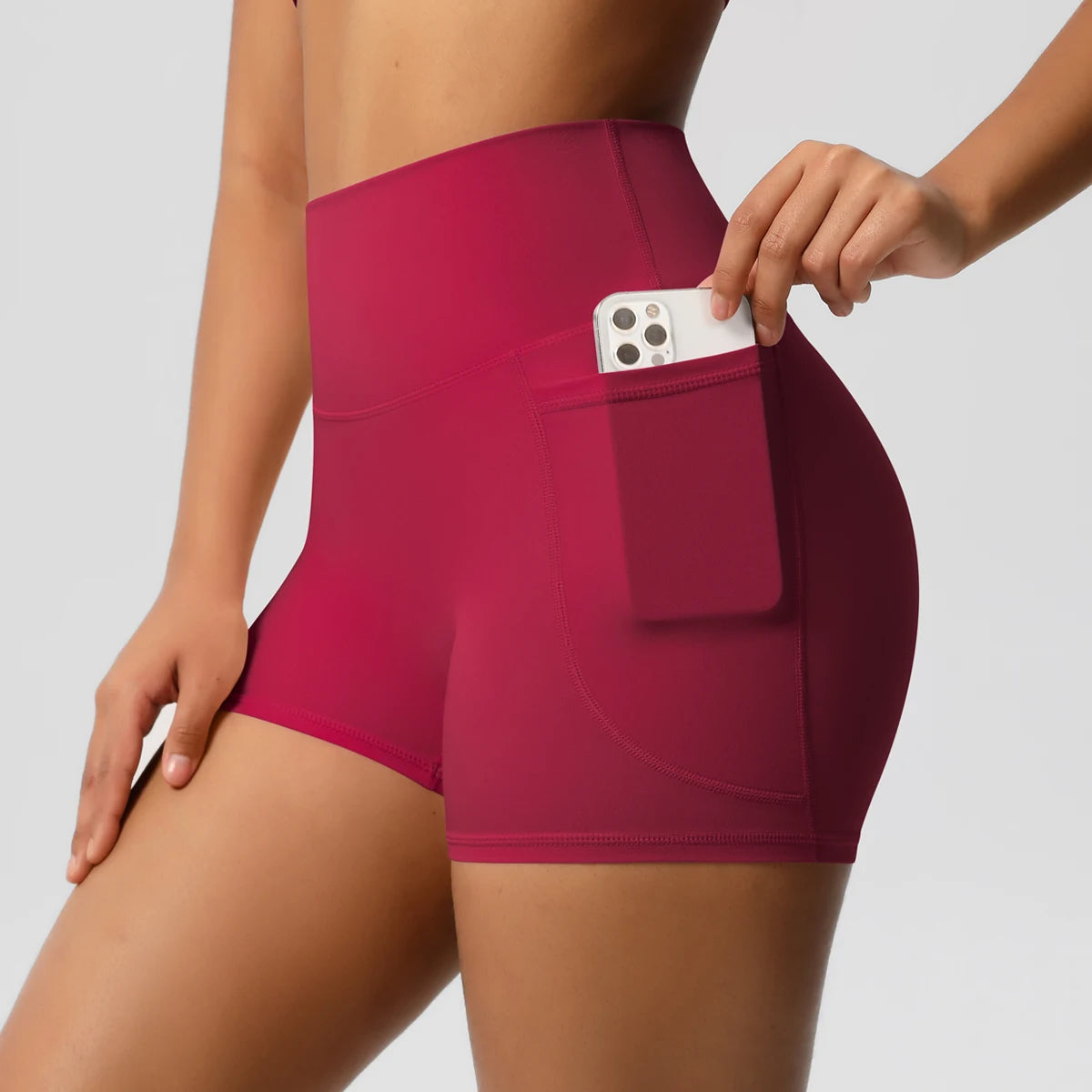Rooftrellen High-Waist Pocketed Sports Shorts for Women – Quick-Dry Fitness Leggings