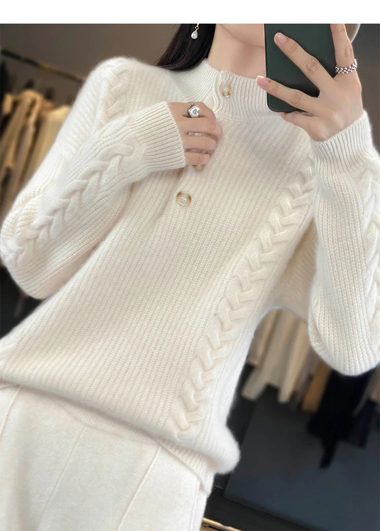 High Collar Cashmere Sweater – Luxury Loose Fit Knit Top