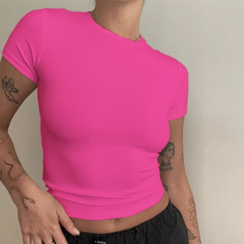 YEAE Slim Fit O-Neck Knit Tee for Women – Sporty Streetwear Summer Top