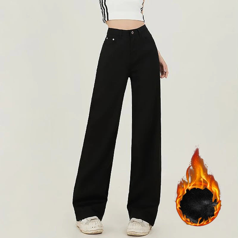 Women’s High-Waist Slim Fit Jeans – Thick Winter Cotton Denim Pants