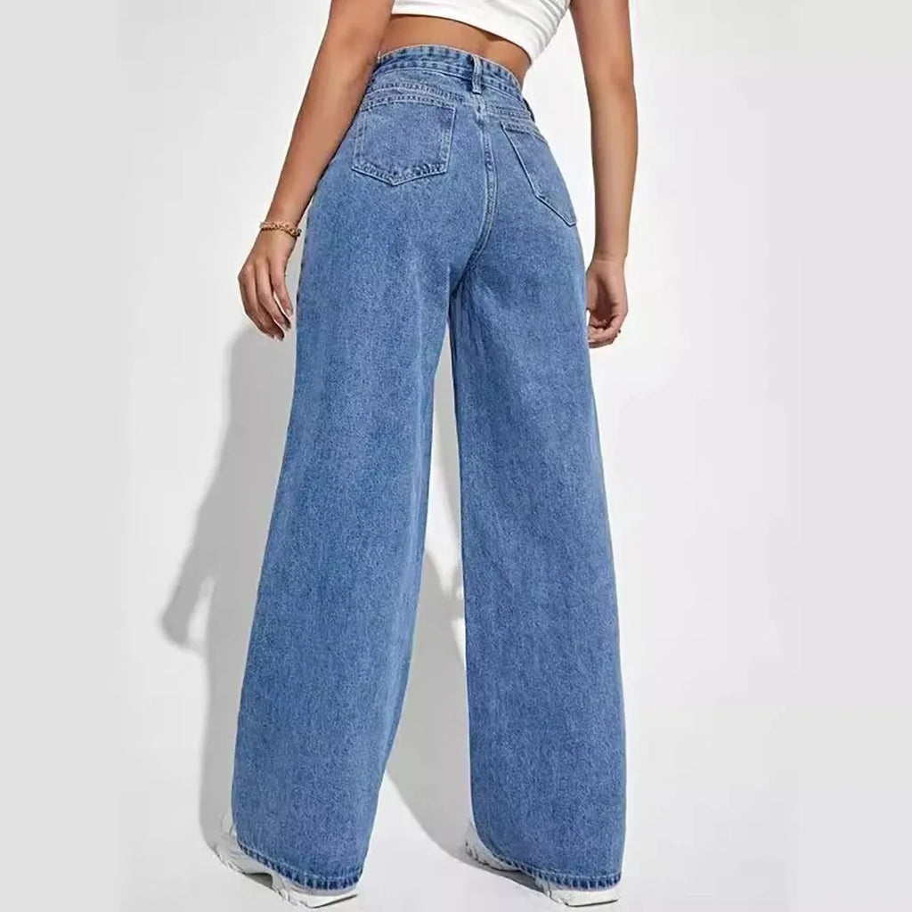 Women’s Mid-Rise Non-Stretch Flare Jeans – Casual Full-Length Denim