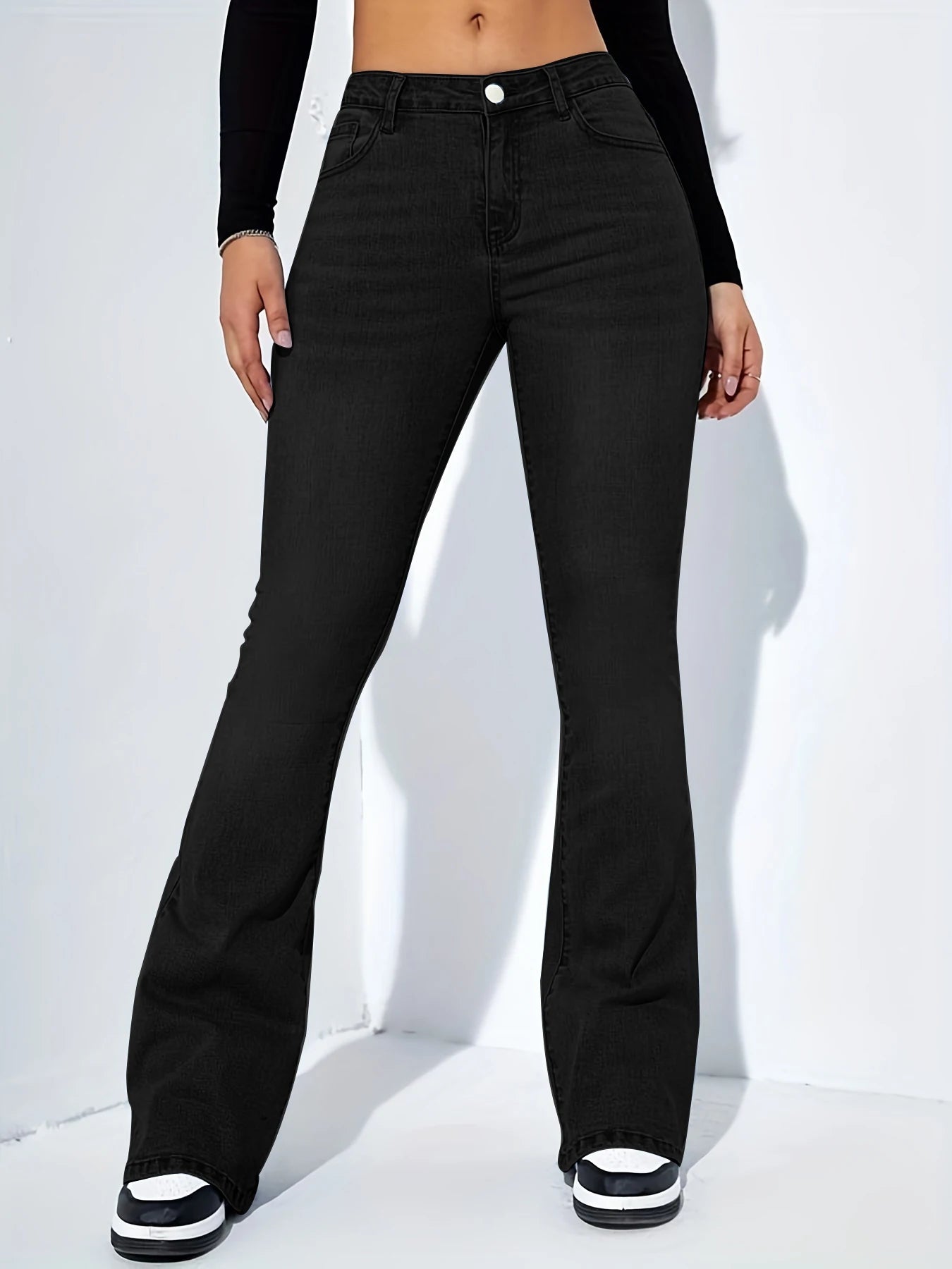 Women’s Mid-Waist Bootcut Jeans – Stretch Comfortable Flared Denim Pants