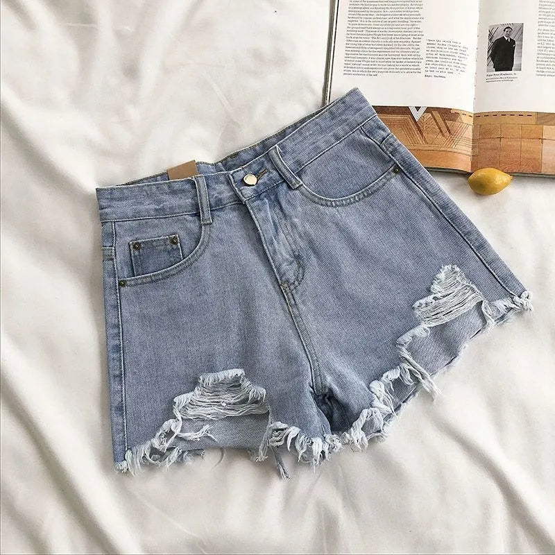 Linglsix High-Waist Ripped Denim Shorts for Women – Y2K Streetwear