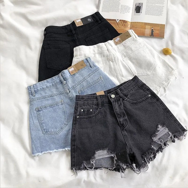 Linglsix High-Waist Ripped Denim Shorts for Women – Y2K Streetwear