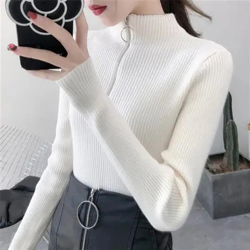 AOSSVIAO Casual Half-High Collar Zipper Sweater