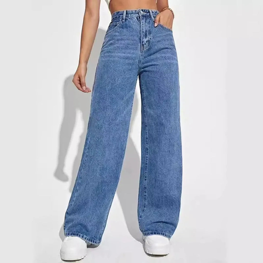 Women’s Mid-Rise Non-Stretch Flare Jeans – Casual Full-Length Denim