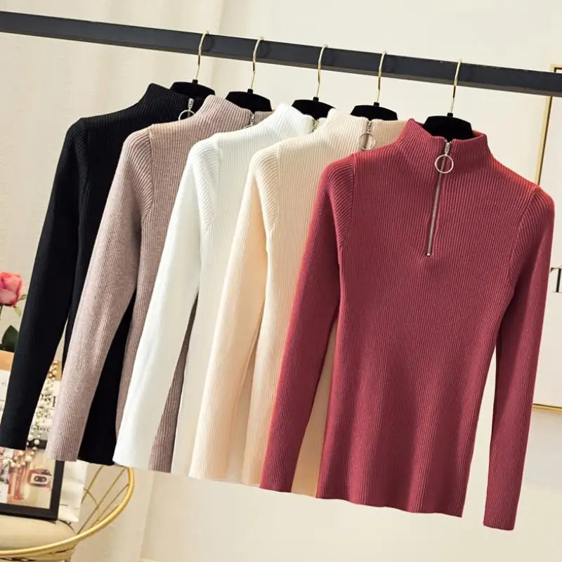 AOSSVIAO Casual Half-High Collar Zipper Sweater
