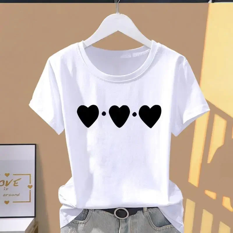 DAYUHU Casual Letter Print O-Neck Short Sleeve Tee for Women