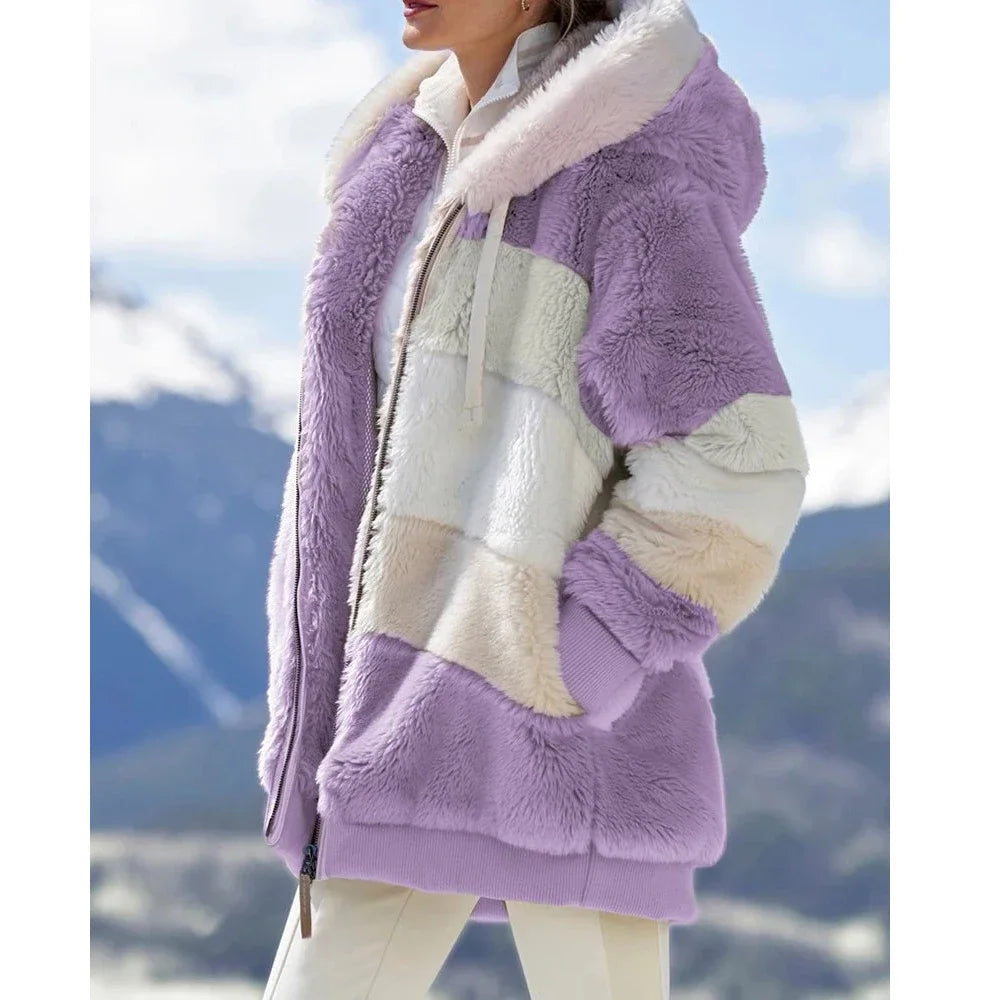 Women’s Hooded Cashmere-Style Winter Coat with Zipper