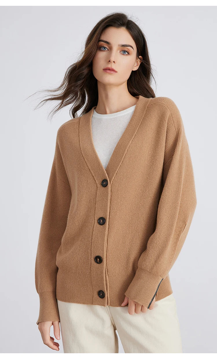 Serathinan Women’s Cashmere Wool V-Neck Cardigan – Autumn/Winter