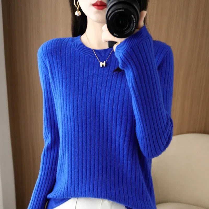 2026 Women Sweaters Autumn Winter Long Sleeve Pullovers O-neck Stripe Warm Pullover Korean Fashion Bottoming Shirts Loose Jumper