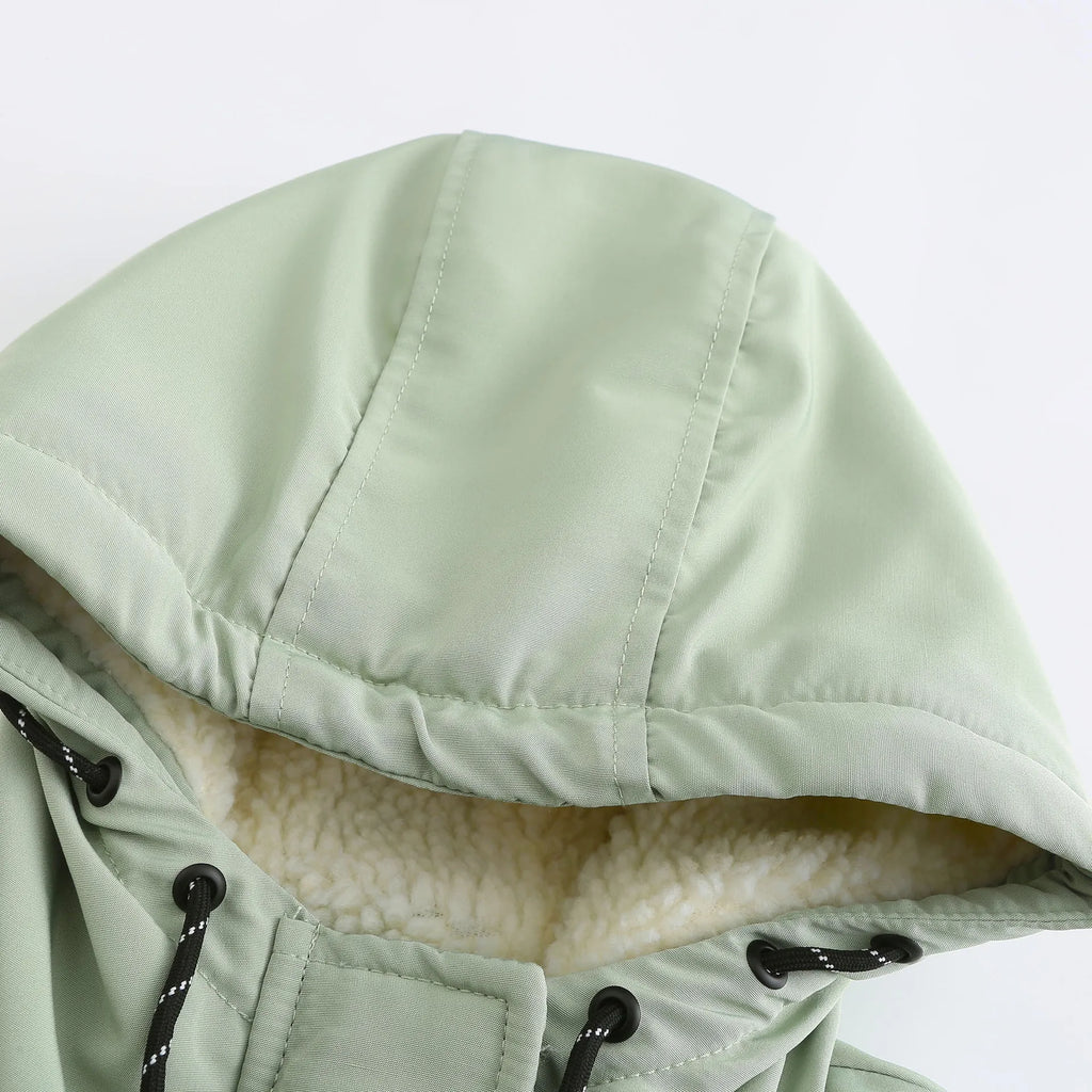 KIDCRKJ Lamb Wool Lined Hooded Winter Parka