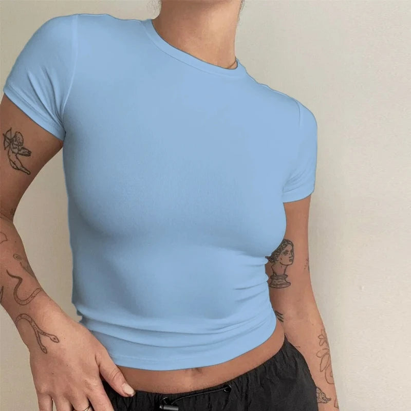 YEAE Slim Fit O-Neck Knit Tee for Women – Sporty Streetwear Summer Top