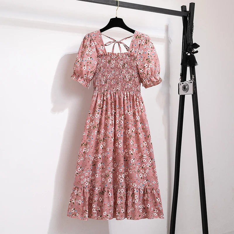 XIBUSANA Chiffon A-Line Dress with Elastic Waist for Women – Summer Casual Style