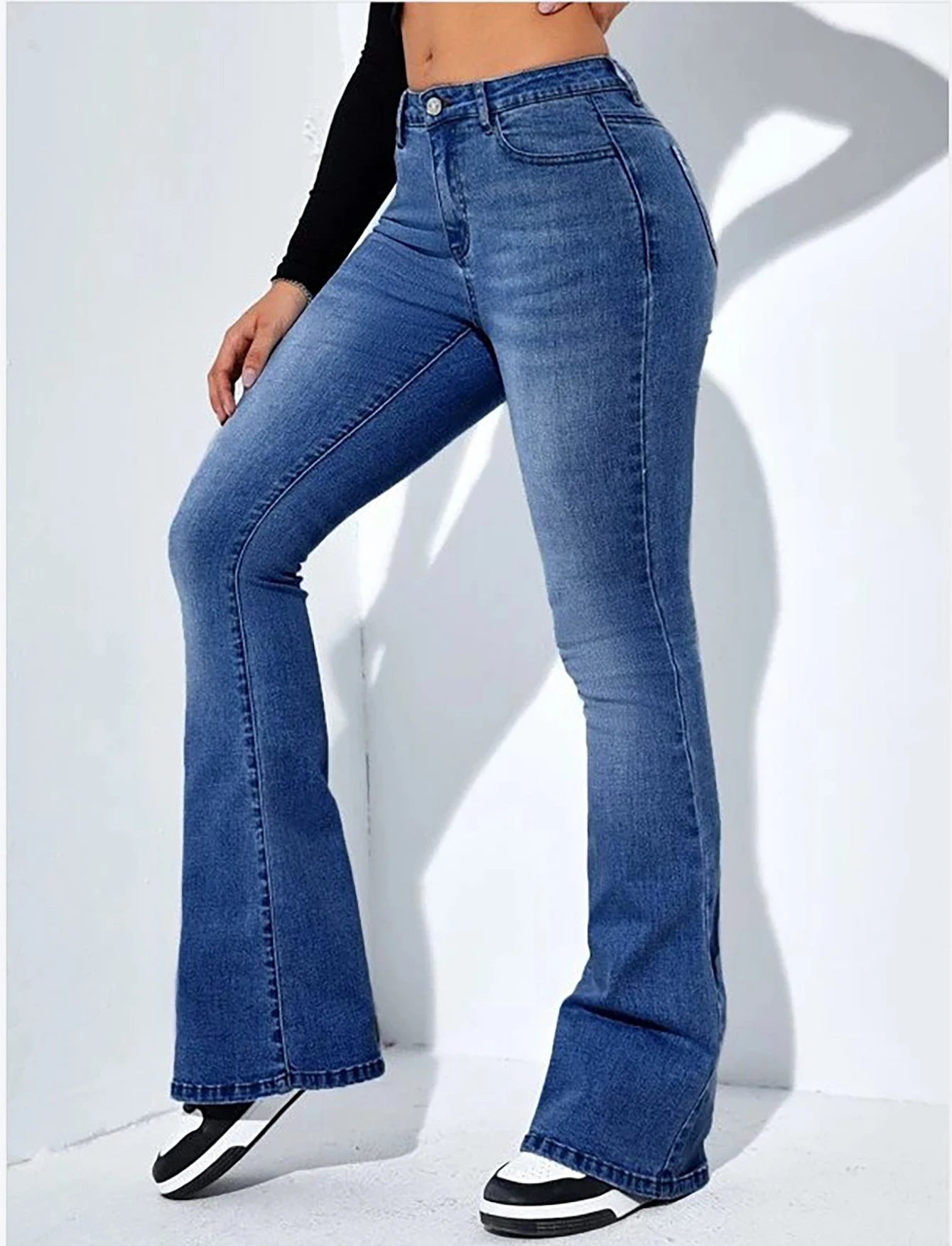 Women’s Mid-Waist Bootcut Jeans – Stretch Comfortable Flared Denim Pants
