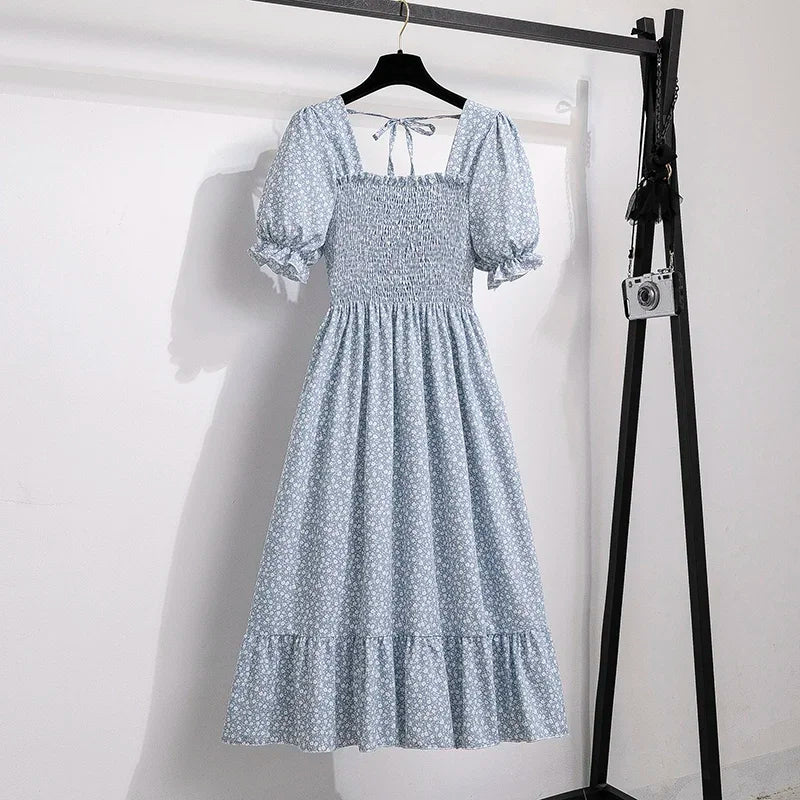 XIBUSANA Chiffon A-Line Dress with Elastic Waist for Women – Summer Casual Style