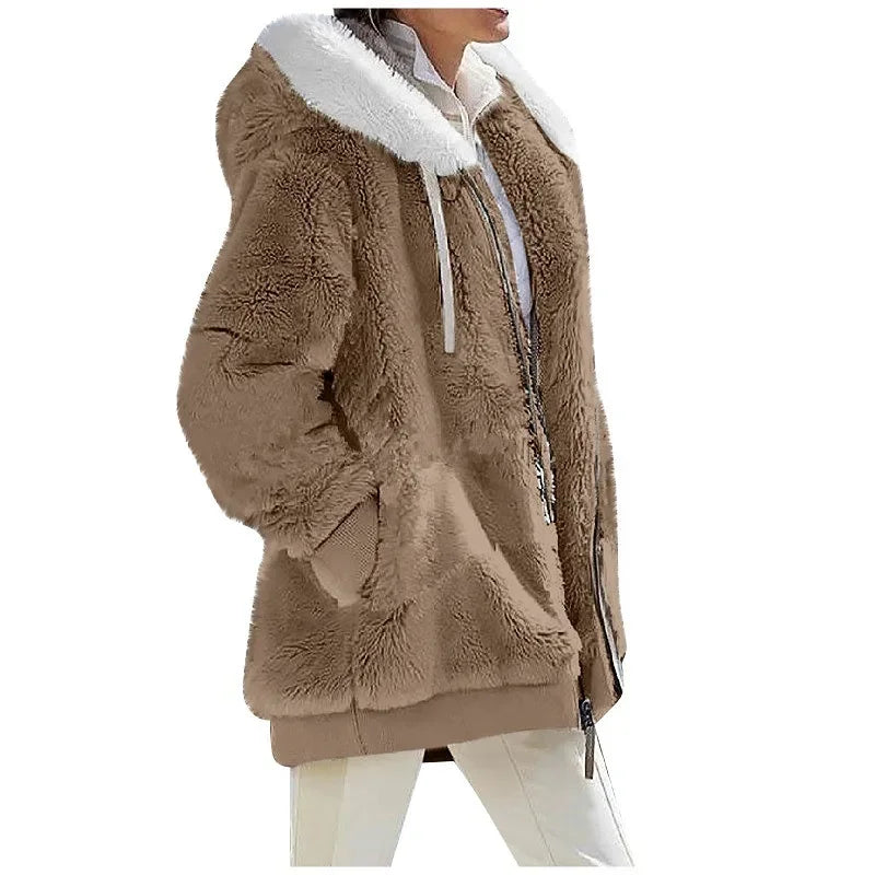 Women’s Hooded Fleece Winter Jacket with Zipper