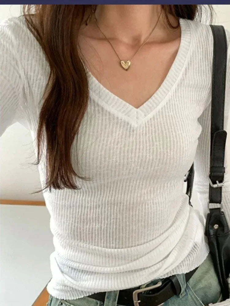 SheerFlex V-Neck Long Sleeve Summer Tee for Women
