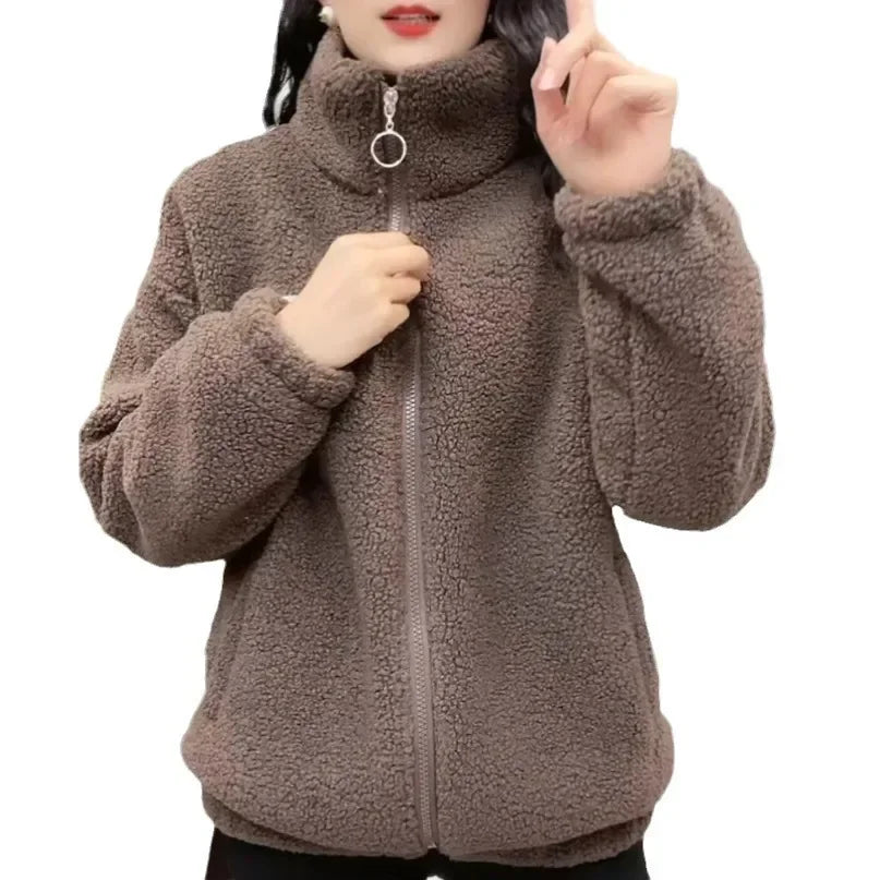 Women’s Plus Size Lamb Fur Lined Winter Jacket