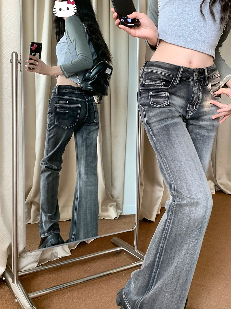 Women’s Wide Leg Cotton Denim Jeans – Mid Rise Casual Full-Length Pants