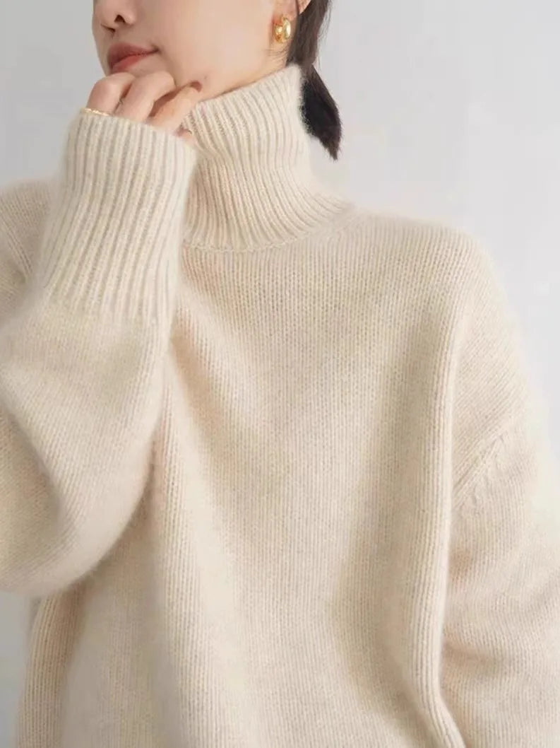 2026Autumn and Winter New Thick Cashmere Sweater Women High Neck Pullover Sweater Warm Loose Knitted Base Sweater Jacket Tops