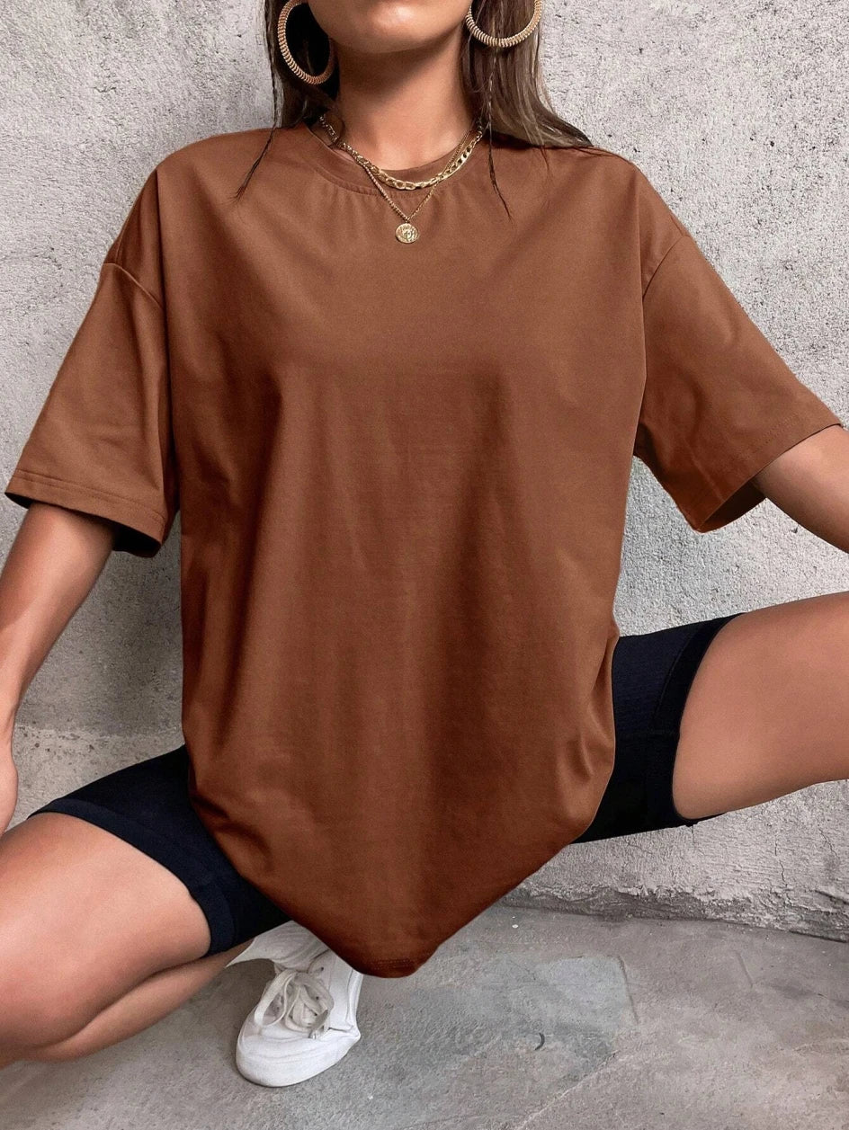 Teekossc Classic Letter Print Cotton T-Shirt for Women
