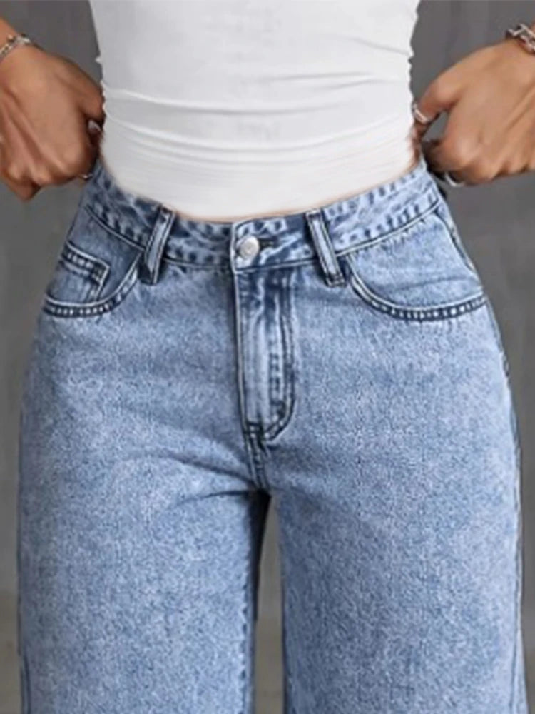 Women’s High-Waist Loose Ankle-Length Jeans with Bow Detail – Stretch Casual Denim Pants