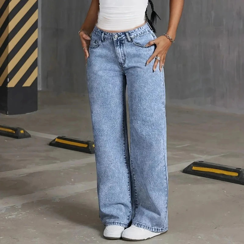 Women’s High-Waist Loose Ankle-Length Jeans with Bow Detail – Stretch Casual Denim Pants