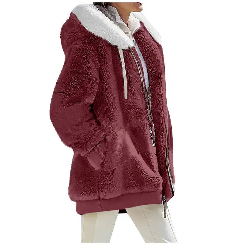 Women’s Hooded Fleece Winter Jacket with Zipper