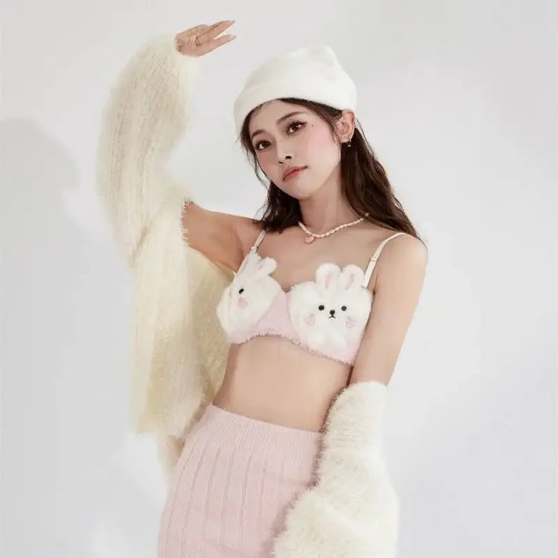 Japanese Lolita plush rabbit cute bra underwear warm woman