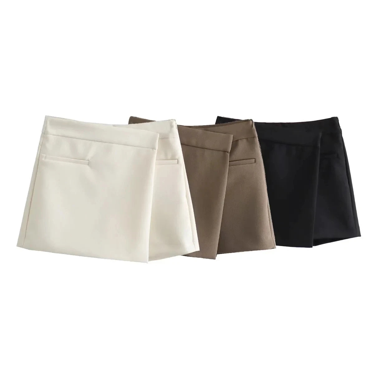KONDALA Vintage Split Mini Shorts Skirt Women Fashion 2025 Front Pockets High Waist Office Lady Shorts Elegant Shorts Skirts