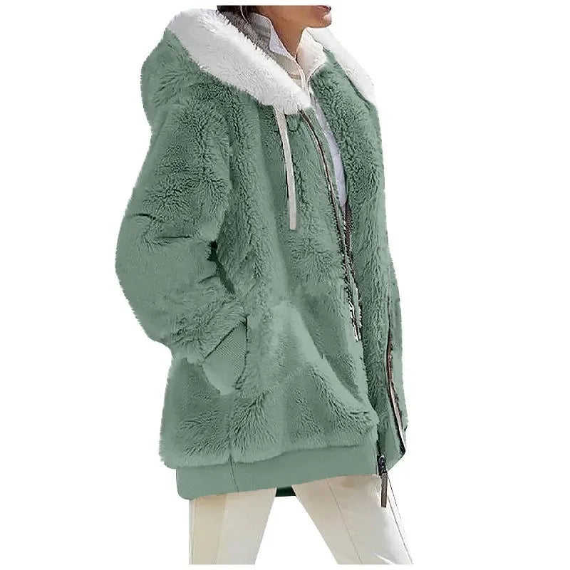 Women’s Hooded Fleece Winter Jacket with Zipper