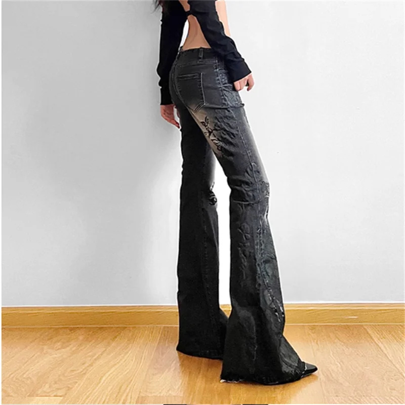 Women’s Wide Leg Cotton Denim Jeans – Mid Rise Casual Full-Length Pants